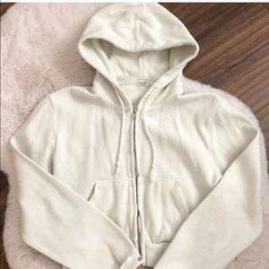 Brandy Melville White Cropped Zip Hoodie